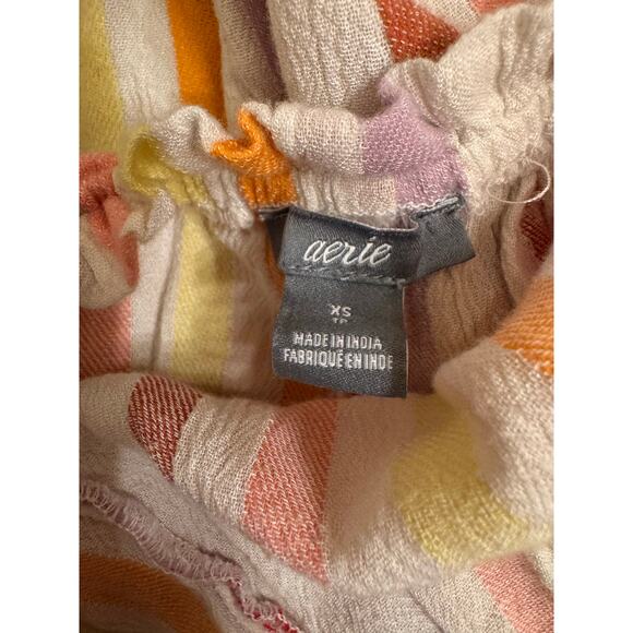 Aerie Women's Striped Romper Tie Shoulder Orange/Pink/Yellow Size XS Unlined - Picture 3 of 5